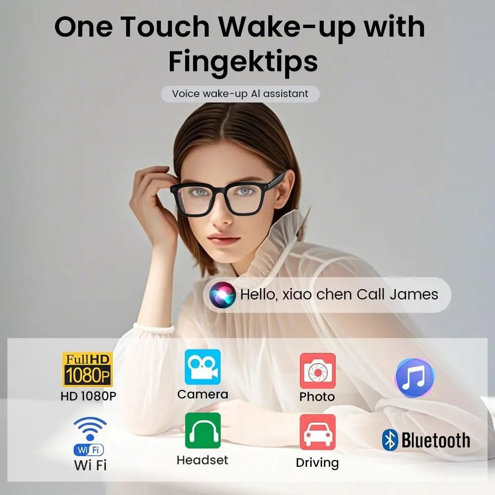 AI Smart Glasses with 1080P Camera & Bluetooth