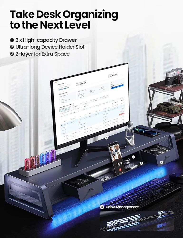 VAYDEER Dual Monitor Stand with Wireless Charging