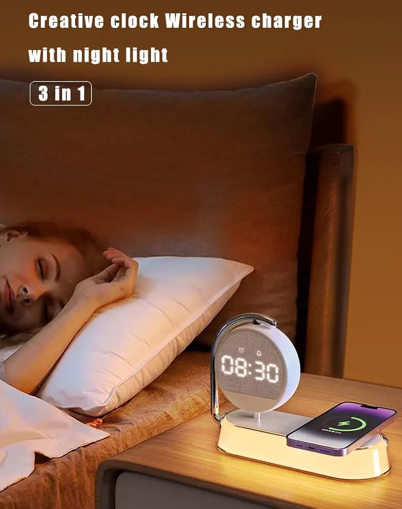 Smart Alarm Clock Lamp – 3-in-1 Wireless Charger