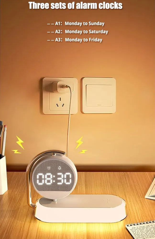 Smart Alarm Clock Lamp – 3-in-1 Wireless Charger